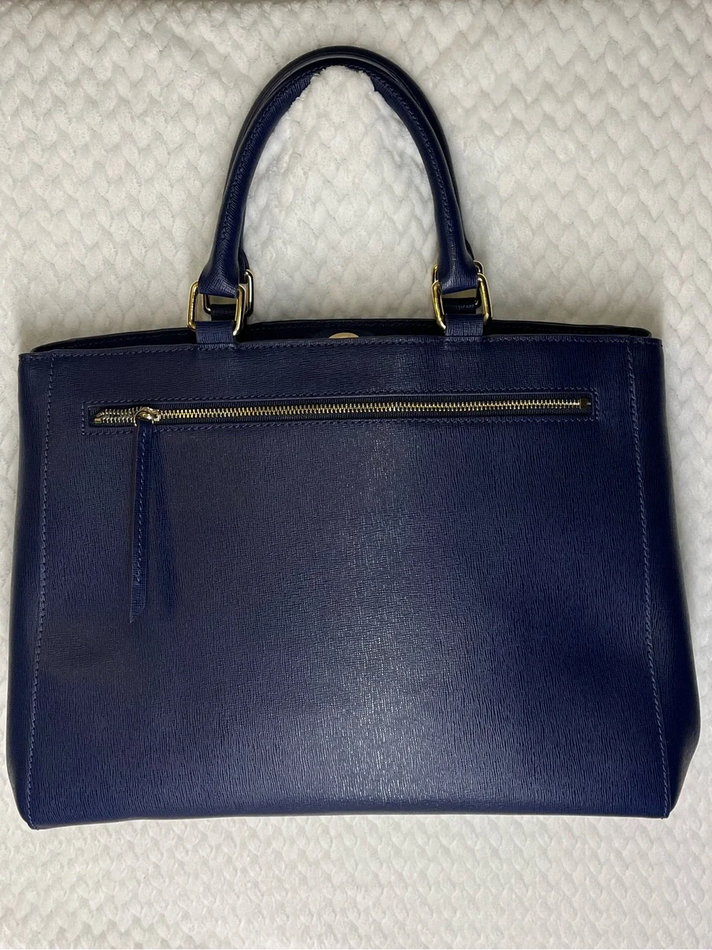 LIKE NEW Dooney & Bourke Blue Saffiano Satchel Top Handle, Striped Lining